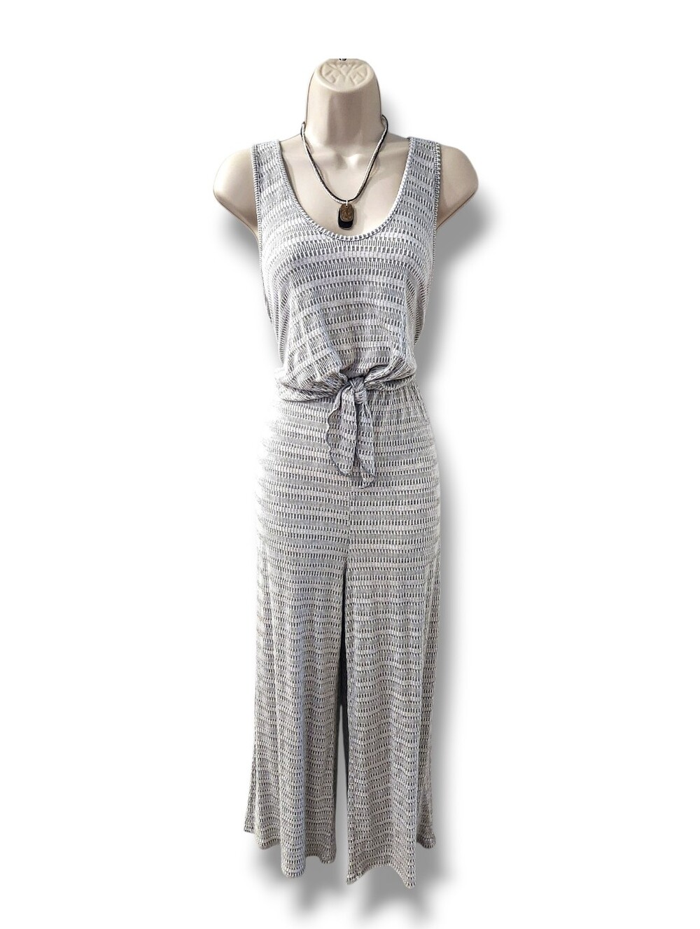 Caution To The Wind Boho Style V-Neck Tie-Front Soft Knit Jumpsuit